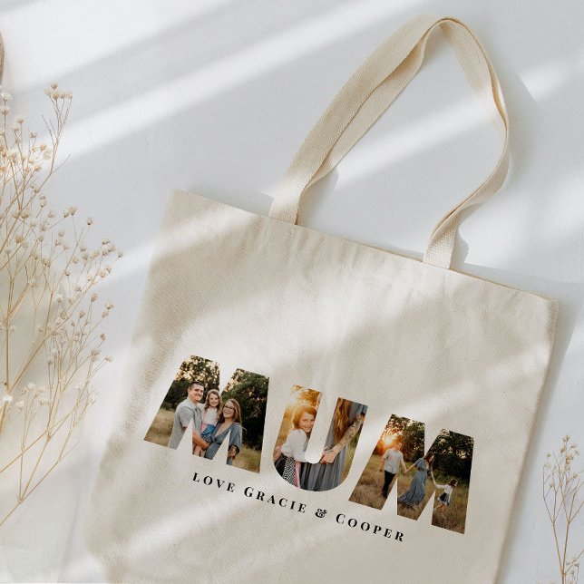 Mum multi photo best elegant simple typography tote bag (Creator Uploaded)