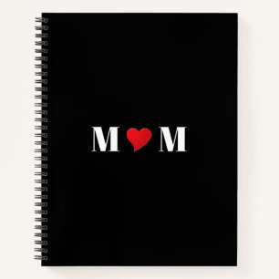Mum mum black red heart modern elegant Recipe Book