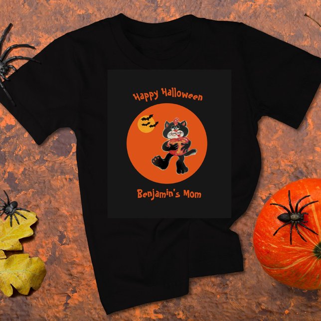 Mum Name Halloween Cute Black Cat Moon Bats T-Shirt (Creator Uploaded)