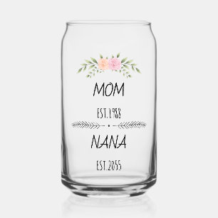 Mum & Nana Custom Floral Family Establishe Year Can Glass