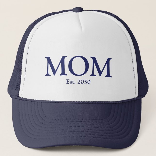 Mum navy blue white custom established date cute trucker hat (Front)