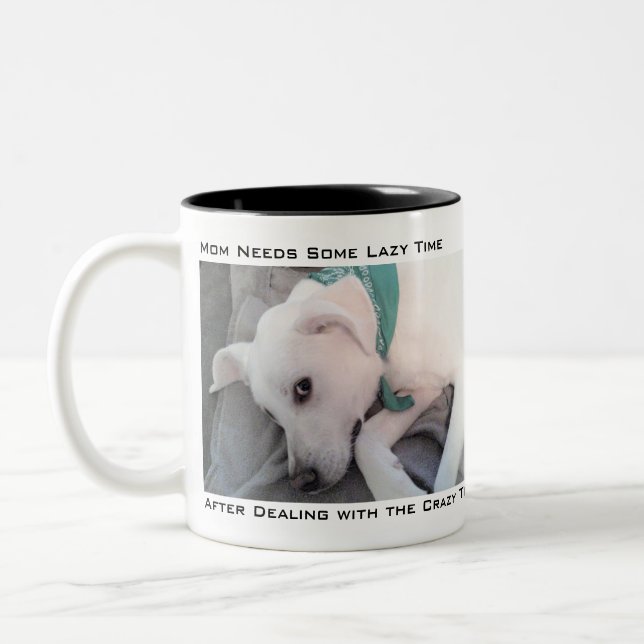 Mum Needs Some Do Nothing Time Cute Lazy White Dog Two-Tone Coffee Mug (Left)