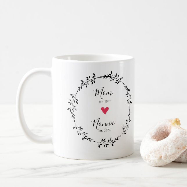 Mum | Nonna Year Est. Heart Coffee Mug (With Donut)
