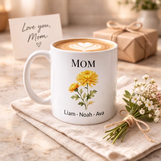 Mum November Birth Flower with Kids Names Coffee Mug (Creator Uploaded)