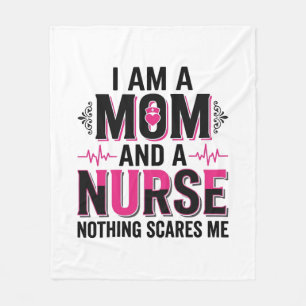 Mum Nurse Nothing Scares Me Vintage Engraving Desi Fleece Blanket