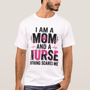 Mum Nurse Nothing Scares Me Vintage Engraving Desi T-Shirt