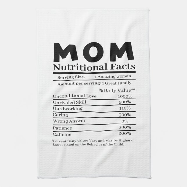 Mum Nutritional Facts Tea Towel (Vertical)