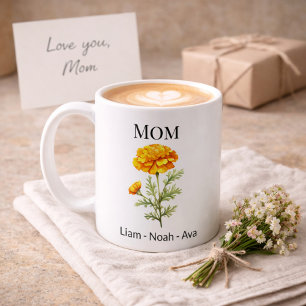 Mum October Birth Flower with Kids Names Coffee Mug