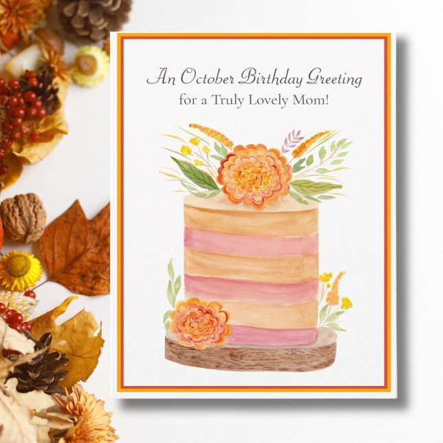 Mum October Birthday with Marigolds on Cake Card (Creator Uploaded)