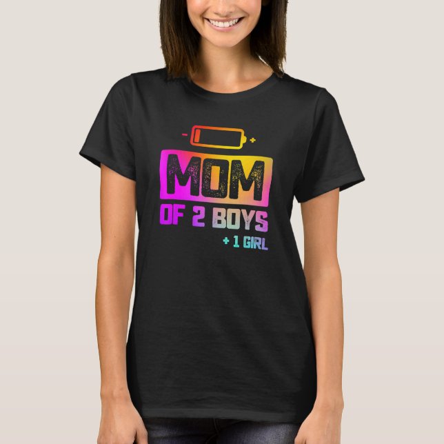 Mum Of 2 Boys 1 Girl Low Battery T-Shirt (Front)