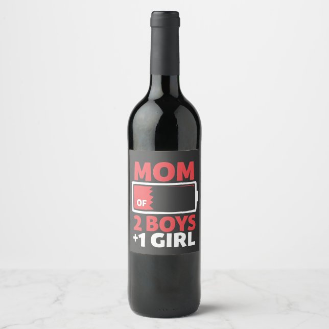 Mum of 2 Boys 1 Girl Pregnancy Mothers day  Wine Label (Front)