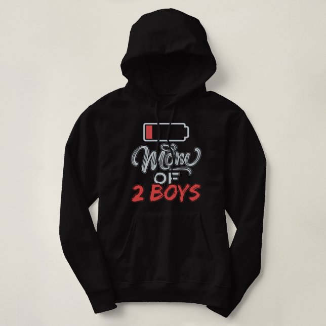 Mum of 2 Boys Funny Mummy Low Battery Hoodie (Design Front)