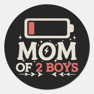 Mum Of 2 Boys Low Battery Funny Mother's Day Classic Round Sticker