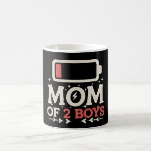 Mum Of 2 Boys Low Battery Funny Mother's Day Coffee Mug