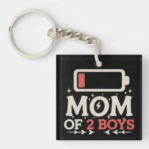 Mum Of 2 Boys Low Battery Funny Mother's Day Key Ring