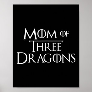 Mum Of 3 Dragons Gifts Women Funny Mothers Day Dau Poster