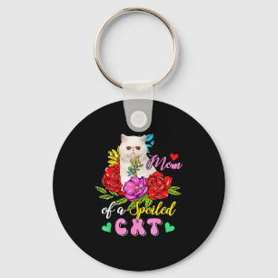 Mum of a spoiled cat cute floral cat mother's day key ring