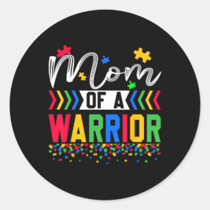 Mum Of A Warrior Autism Awareness Ribbon Puzzle Pi Classic Round Sticker