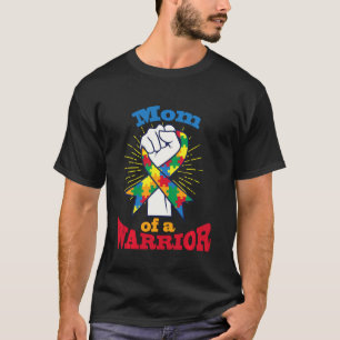 Mum Of A Warrior Puzzle Ribbon Cool Autism Awarene T-Shirt