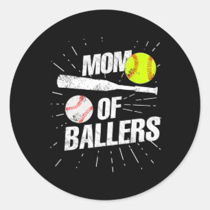 Mum Of Ballers Funny Baseball Softball Game Mother Classic Round Sticker