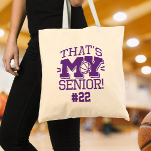 Mum of Basketball Senior Jersey Number Purple Tote Bag
