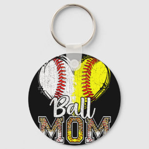 Mum of both ball mum half softball half baseball key ring