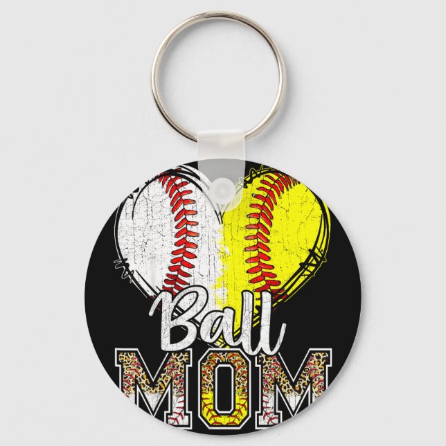 Mum of both ball mum half softball half baseball  key ring (Front)