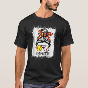 Mum of Both Baseball Mum Softball Mum Messy Bun T-Shirt