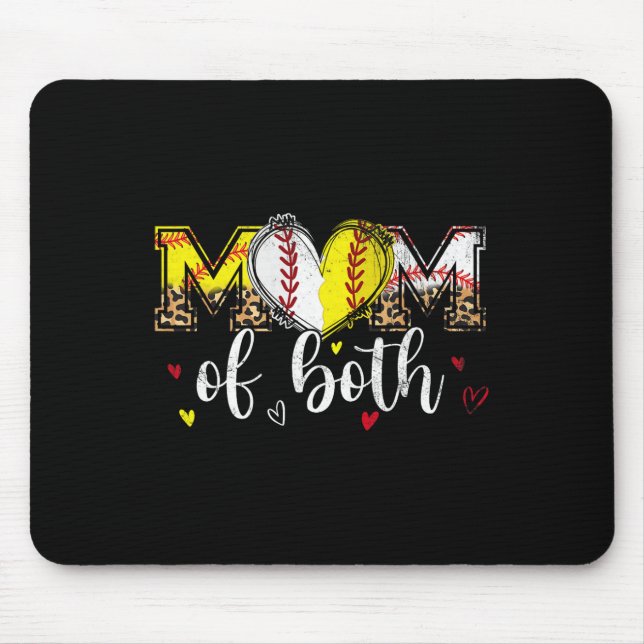 Mum Of Both Baseball Softball Heart Leopard Mother Mouse Pad (Front)