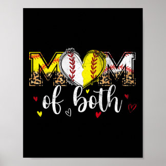 Mum Of Both Baseball Softball Heart Leopard Mother Poster
