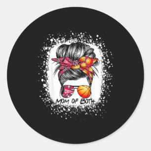 Mum of both cheer mum basketball mum messy bun classic round sticker