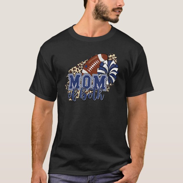 Mum Of Both Football And Cheer Cheerleader Leopard T-Shirt (Front)
