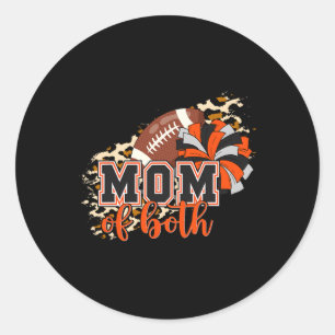 Mum Of Both Football Cheer Orange Black Pom Leopar Classic Round Sticker