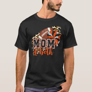 Mum of Both Football Cheer Orange Black Pom Leopar T-Shirt