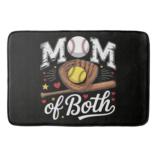 Mum of Both Game Day Baseball Softball  Bath Mat (Front)