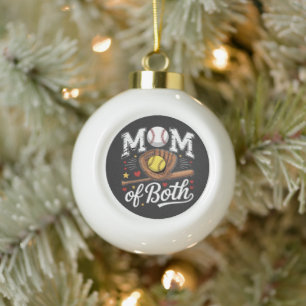 Mum of Both Game Day Baseball Softball Ceramic Ball Christmas Ornament