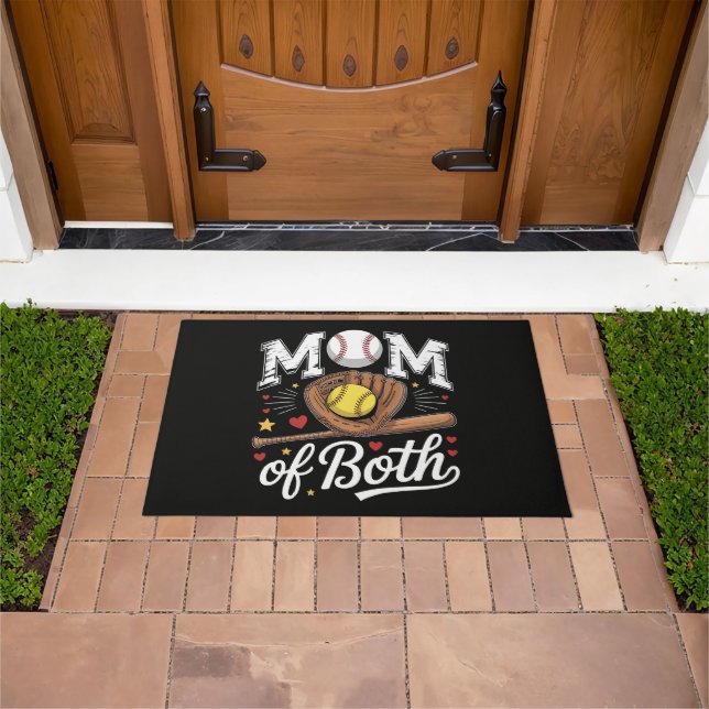 Mum of Both Game Day Baseball Softball  Doormat (Outdoor)