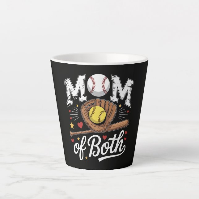 Mum of Both Game Day Baseball Softball  Latte Mug (Front)