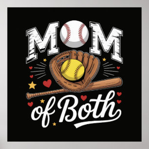 Mum of Both Game Day Baseball Softball Poster