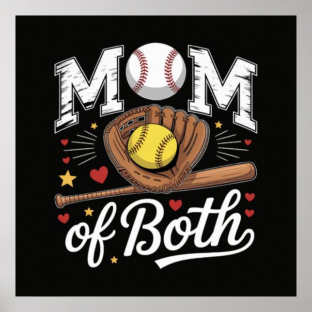 Mum of Both Game Day Baseball Softball  Poster (Front)
