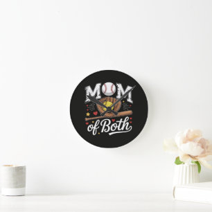 Mum of Both Game Day Baseball Softball Round Clock
