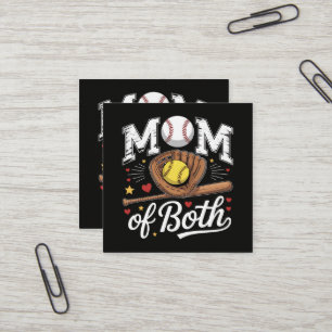 Mum of Both Game Day Baseball Softball Square Business Card