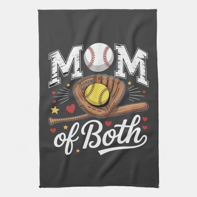 Mum of Both Game Day Baseball Softball  Tea Towel (Vertical)