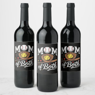 Mum of Both Game Day Baseball Softball Wine Label