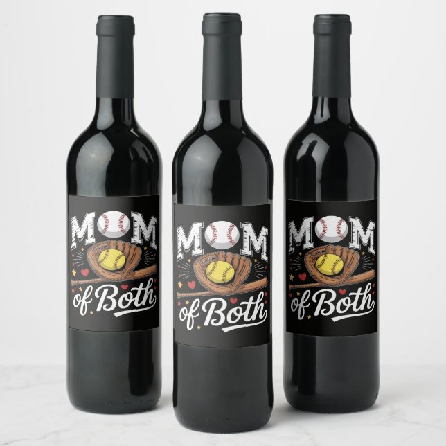 Mum of Both Game Day Baseball Softball  Wine Label (Bottles)