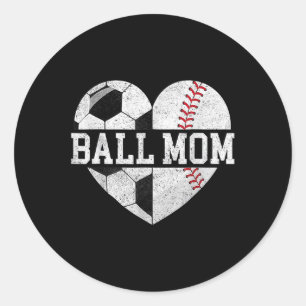 Mum Of Both Heart Soccer Baseball Sports Mum Mothe Classic Round Sticker