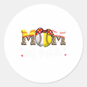 Mum Of Both Leopard Game Day Baseball Softball Mot Classic Round Sticker