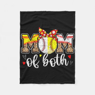 Mum Of Both Messy Bun Baseball Softball Leopard Mo Fleece Blanket