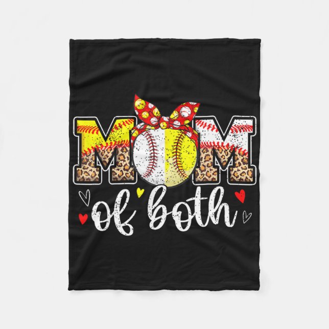 Mum Of Both Messy Bun Baseball Softball Leopard Mo Fleece Blanket (Front)