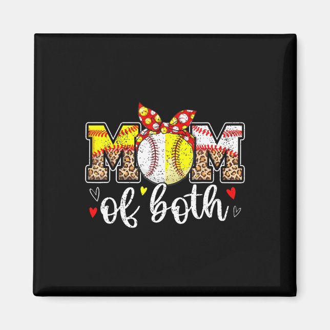Mum Of Both Messy Bun Baseball Softball Leopard Mo Magnet (Front)